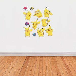Pokemon Pikachu Stickers, Set of 8, Wall Decals, Reusable, Peel & Stick Wall Art